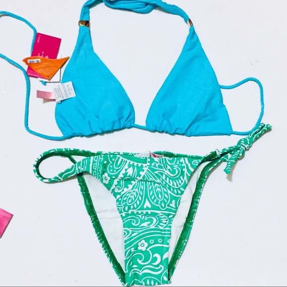 🌹HP🌹3pc NEW Sexy Triangle Bikini 3pc Set Turquoise Back & Side Tie - Picture 3 of 7